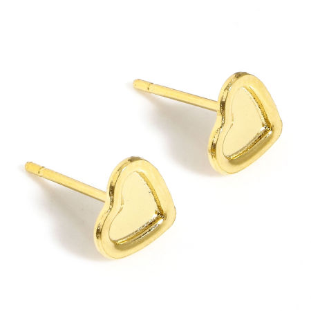 Bild von 10 Stück 304 Edelstahl Ohrstecker Ohrstecker für DIY Schmuckherstellung Zubehör Herz 18K Gold plattiert Cabochon Fassung (für 5x3.5mm) 8mm x 7mm, Drahtstärke: (20 gauge)