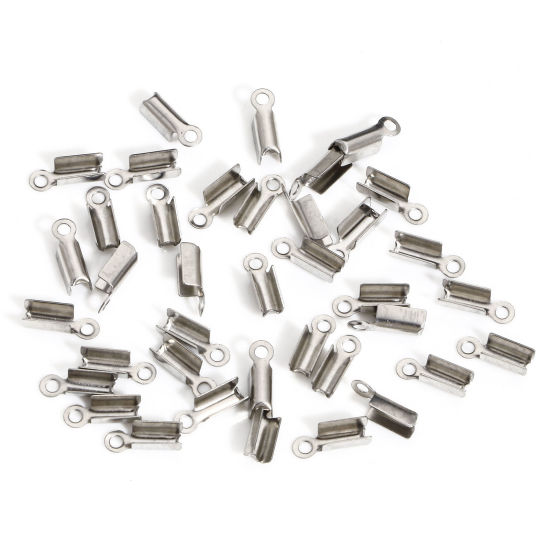 Image de 50 Pcs Embouts pour Cordons en 304 Acier Inoxydable Rectangle Argent Mat (pr Cordon: 1.8mm） 8mm x 3mm