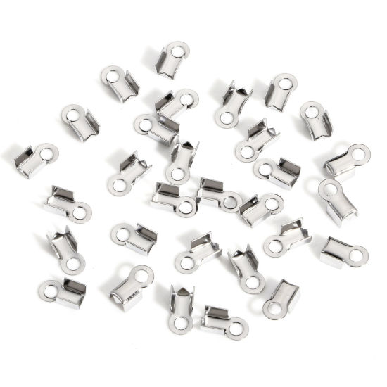 Image de 50 Pcs Embouts pour Cordons en 304 Acier Inoxydable Rectangle Argent Mat (pr Cordon: 3mm） 8mm x 4mm