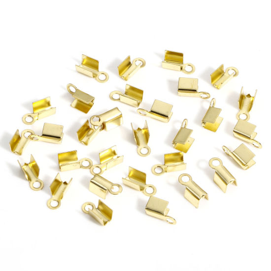 Image de 50 Pcs Embouts pour Cordons en 304 Acier Inoxydable Placage sous Vide Rectangle Plaqué Or 18K (pr Cordon: 3mm） 9mm x 4mm