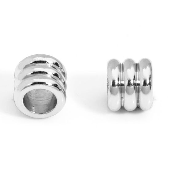 Picture of 10 PCs 304 Stainless Steel Beads For DIY Charm Jewelry Making Cylinder Silver Tone 7mm x 6mm, Hole: Approx 4mm