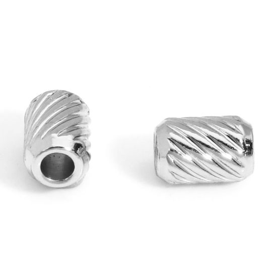 Picture of 10 PCs 304 Stainless Steel Beads For DIY Charm Jewelry Making Cylinder Silver Tone 6mm x 4mm, Hole: Approx 1.8mm