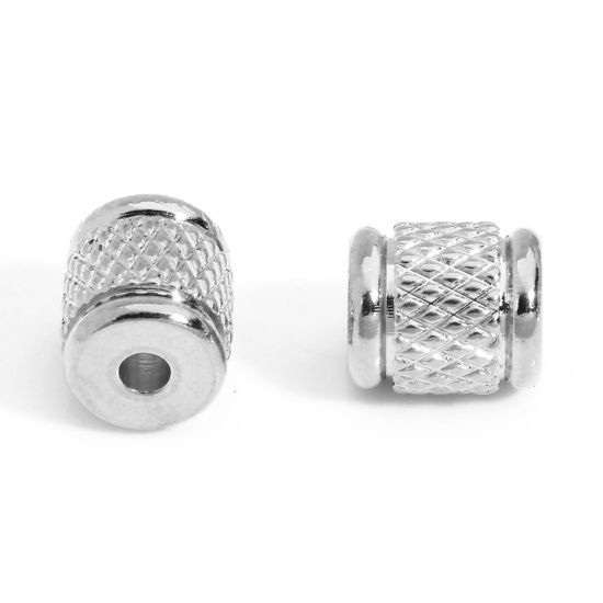 Picture of 10 PCs 304 Stainless Steel Beads For DIY Charm Jewelry Making Cylinder Silver Tone 8mm x 7mm, Hole: Approx 2mm
