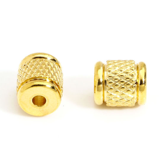Picture of 10 PCs 304 Stainless Steel Beads For DIY Charm Jewelry Making Cylinder 18K Gold Color 8mm x 7mm, Hole: Approx 2mm