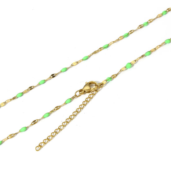 Picture of 1 Piece Eco-friendly Vacuum Plating 304 Stainless Steel Lips Chain Necklace For DIY Jewelry Making Gold Plated Green Enamel 45.5cm(17 7/8") long, Chain Size: 2mm