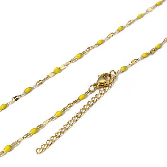 Picture of 1 Piece Eco-friendly Vacuum Plating 304 Stainless Steel Lips Chain Necklace For DIY Jewelry Making Gold Plated Yellow Enamel 45.5cm(17 7/8") long, Chain Size: 2mm