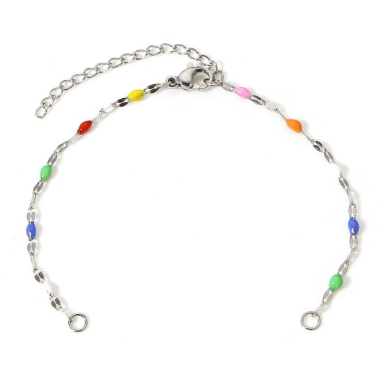 Picture of 1 Piece 304 Stainless Steel Lips Chain Semi-finished Bracelets For DIY Handmade Jewelry Making Silver Tone Multicolor Enamel 15.5cm(6 1/8") long