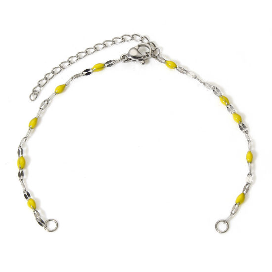 Picture of 1 Piece 304 Stainless Steel Lips Chain Semi-finished Bracelets For DIY Handmade Jewelry Making Silver Tone Yellow Enamel 15.5cm(6 1/8") long