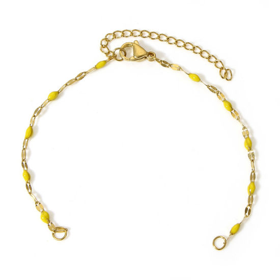 Picture of 1 Piece Vacuum Plating 304 Stainless Steel Lips Chain Semi-finished Bracelets For DIY Handmade Jewelry Making Gold Plated Yellow Enamel 15.5cm(6 1/8") long