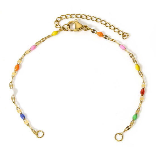 Imagen de 1 Unidad Recubrimiento al Vacío PVD Ecológico 304 Acero Inoxidable Cadena de Labios Pulseras Semiacabadas para Hacer Joyas Hechas a Mano. Chapado en Oro Multicolor Esmalte 15.5cm longitud