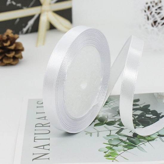 Picture of 1 Roll (Approx 25 Yards/Roll) Satin Ribbon DIY Wedding Party Gift Wrapping Sewing Craft Decoration White 10mm