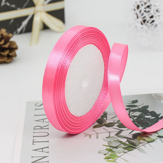 Picture of 1 Roll (Approx 25 Yards/Roll) Satin Ribbon DIY Wedding Party Gift Wrapping Sewing Craft Decoration Hot Pink 10mm