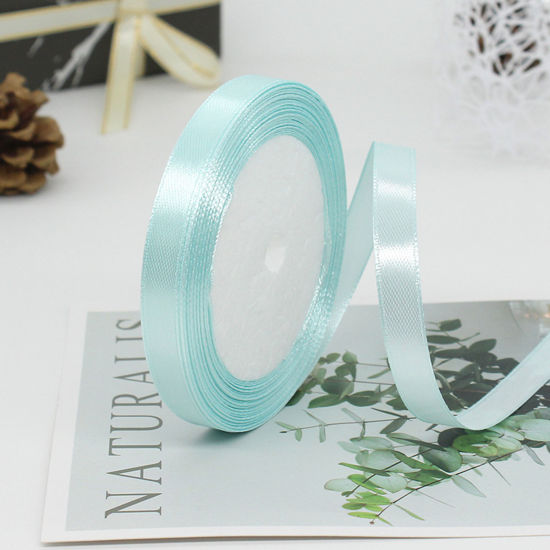 Picture of 1 Roll (Approx 25 Yards/Roll) Satin Ribbon DIY Wedding Party Gift Wrapping Sewing Craft Decoration Light Blue 10mm