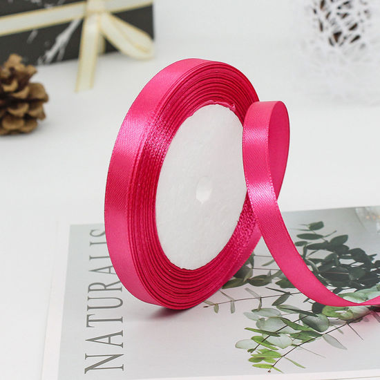 Picture of 1 Roll (Approx 25 Yards/Roll) Satin Ribbon DIY Wedding Party Gift Wrapping Sewing Craft Decoration Fuchsia 10mm