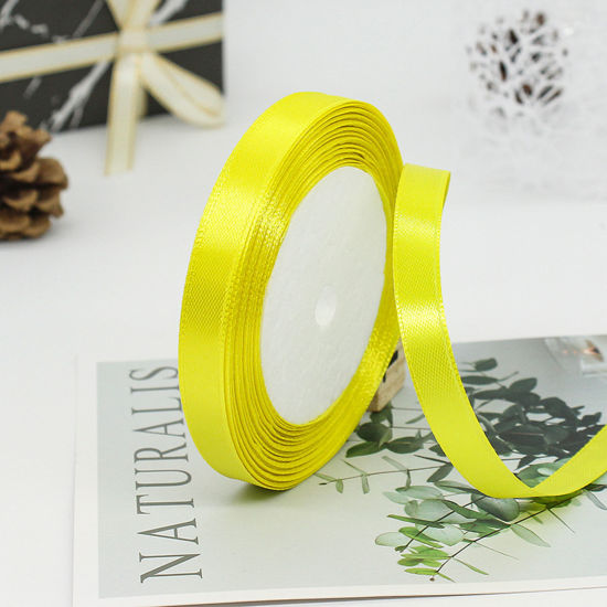 Picture of 1 Roll (Approx 25 Yards/Roll) Satin Ribbon DIY Wedding Party Gift Wrapping Sewing Craft Decoration Lemon Yellow 10mm