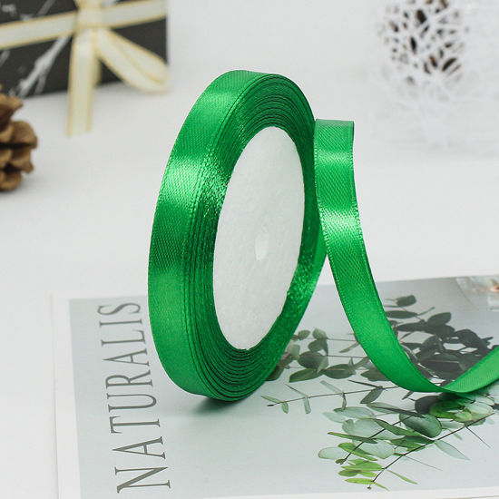 Image de 1 Rouleau (Env. 25 Yards/Rouleau) Rubans Emballage Cadeau de Fête de Mariage Bricolage Décoration Artisanale de Couture en Satin Vert 10mm