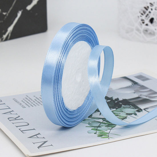 Image de 1 Rouleau (Env. 25 Yards/Rouleau) Rubans Emballage Cadeau de Fête de Mariage Bricolage Décoration Artisanale de Couture en Satin Bleu Lac 10mm