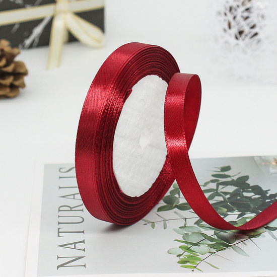 Picture of 1 Roll (Approx 25 Yards/Roll) Satin Ribbon DIY Wedding Party Gift Wrapping Sewing Craft Decoration Wine Red 10mm