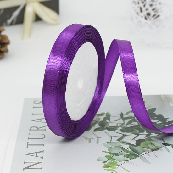 Image de 1 Rouleau (Env. 25 Yards/Rouleau) Rubans Emballage Cadeau de Fête de Mariage Bricolage Décoration Artisanale de Couture en Satin Violet 10mm