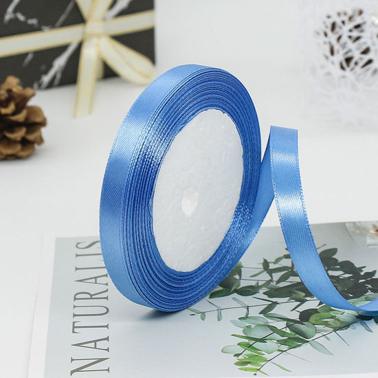 Image de 1 Rouleau (Env. 25 Yards/Rouleau) Rubans Emballage Cadeau de Fête de Mariage Bricolage Décoration Artisanale de Couture en Satin Bleu Lac 10mm