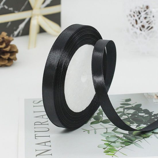 Picture of 1 Roll (Approx 25 Yards/Roll) Satin Ribbon DIY Wedding Party Gift Wrapping Sewing Craft Decoration Black 10mm