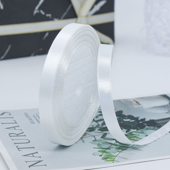 Picture of 1 Roll (Approx 25 Yards/Roll) Satin Ribbon DIY Wedding Party Gift Wrapping Sewing Craft Decoration White 10mm