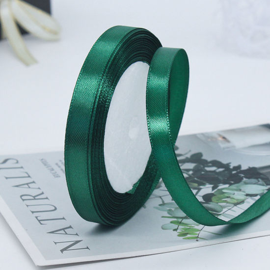 Image de 1 Rouleau (Env. 25 Yards/Rouleau) Rubans Emballage Cadeau de Fête de Mariage Bricolage Décoration Artisanale de Couture en Satin Vert Foncé 10mm