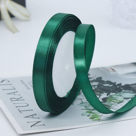 Picture of 1 Roll (Approx 25 Yards/Roll) Satin Ribbon DIY Wedding Party Gift Wrapping Sewing Craft Decoration Dark Green 10mm