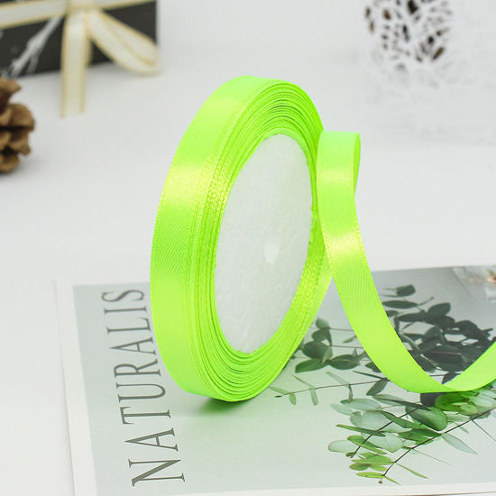 Image de 1 Rouleau (Env. 25 Yards/Rouleau) Rubans Emballage Cadeau de Fête de Mariage Bricolage Décoration Artisanale de Couture en Satin Vert Fluorescent 10mm