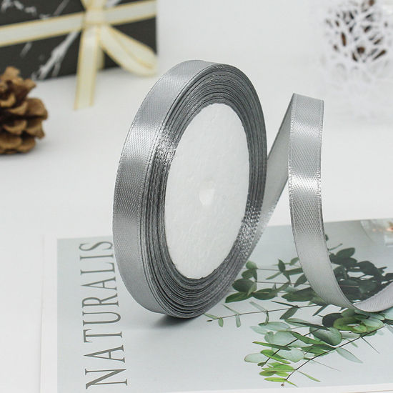 Picture of 1 Roll (Approx 25 Yards/Roll) Satin Ribbon DIY Wedding Party Gift Wrapping Sewing Craft Decoration Gray 10mm