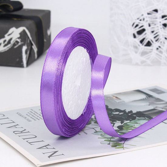 Image de 1 Rouleau (Env. 25 Yards/Rouleau) Rubans Emballage Cadeau de Fête de Mariage Bricolage Décoration Artisanale de Couture en Satin Violet 10mm