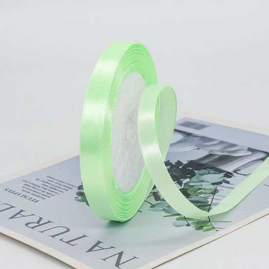 Picture of 1 Roll (Approx 25 Yards/Roll) Satin Ribbon DIY Wedding Party Gift Wrapping Sewing Craft Decoration Light Green 10mm