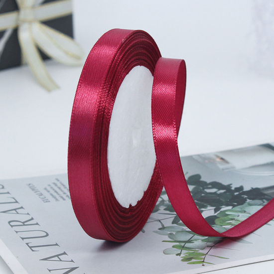 Picture of 1 Roll (Approx 25 Yards/Roll) Satin Ribbon DIY Wedding Party Gift Wrapping Sewing Craft Decoration Wine Red 10mm