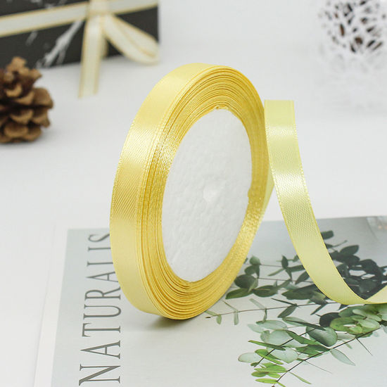 Picture of 1 Roll (Approx 25 Yards/Roll) Satin Ribbon DIY Wedding Party Gift Wrapping Sewing Craft Decoration Light Gold 10mm