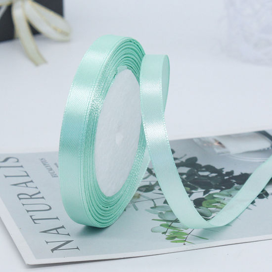 Picture of 1 Roll (Approx 25 Yards/Roll) Satin Ribbon DIY Wedding Party Gift Wrapping Sewing Craft Decoration Light Green 10mm