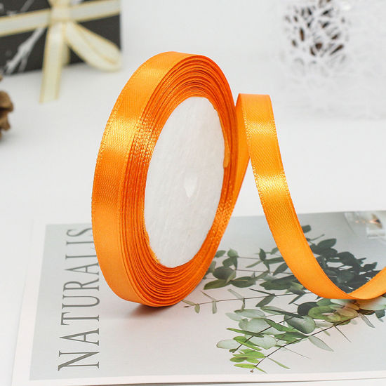 Image de 1 Rouleau (Env. 25 Yards/Rouleau) Rubans Emballage Cadeau de Fête de Mariage Bricolage Décoration Artisanale de Couture en Satin Orange 10mm