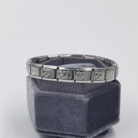 Image de 1 Pièce Bracelets Modulaires à Maillons de Pendentifs Italiens 18 Liens en 304 Acier Inoxydable Argent Mat Rectangle Cœur 20cm long