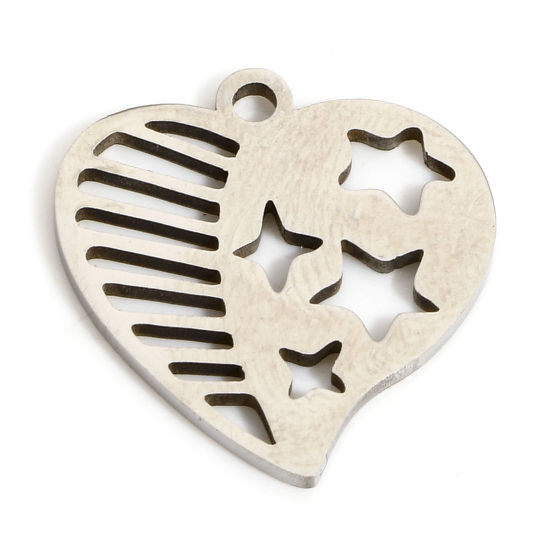 Bild von 1 Stück Umweltfreundlich 304 Edelstahl Valentinstag Charms Herz Silberfarbe Stern Hohl 15.5mm x 15mm