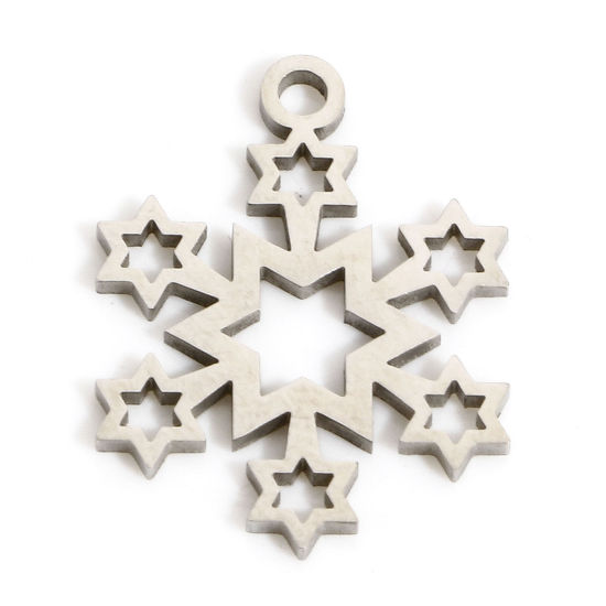 Bild von 1 Stück Umweltfreundlich 304 Edelstahl Einfach Charms Weihnachten Schneeflocke Silberfarbe Stern Hohl 17mm x 13mm