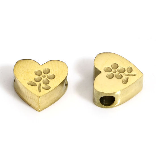 Bild von 1 Stück Vakuumbeschichtung 304 Edelstahl Stilvoll Perlen für die Herstellung von DIY-Charme-Schmuck Herz Vergoldet Blumen Textil 8mm x 7mm, Loch: ca. 1.8mm