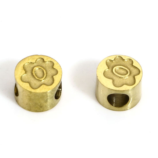 Bild von 1 Stück Vakuumbeschichtung 304 Edelstahl Stilvoll Perlen für die Herstellung von DIY-Charme-Schmuck Flachrund Vergoldet Blumen Textil 5mm x 5mm, Loch: ca. 1.8mm