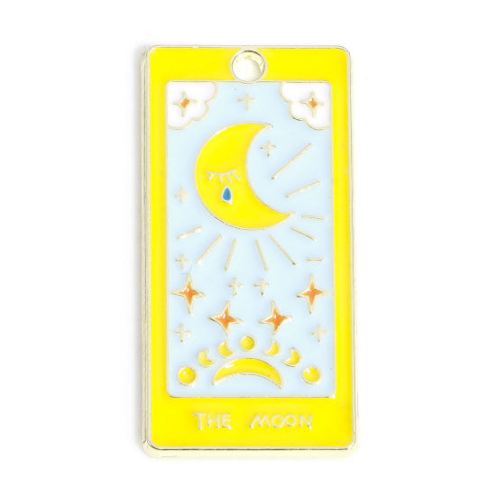 Picture of 10 PCs Zinc Based Alloy Tarot Pendants Gold Plated Multicolor Rectangle Message " The Moon " Enamel 3cm x 1.5cm