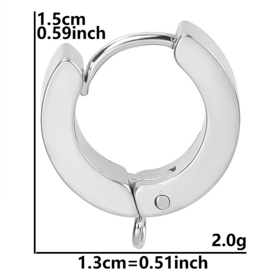 Picture of 2 PCs 304 Stainless Steel Hoop Earrings For DIY Jewelry Making Accessories Round Silver Tone With Loop 15mm x 13mm