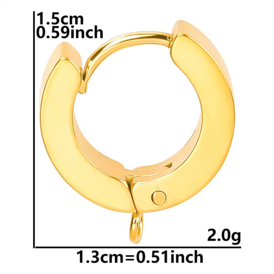 Picture of 2 PCs Eco-friendly PVD Vacuum Plating 304 Stainless Steel Hoop Earrings For DIY Jewelry Making Accessories Round 18K Gold Plated With Loop 15mm x 13mm