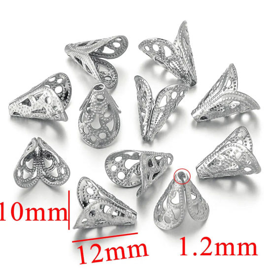 Picture of 10 PCs 304 Stainless Steel Bead Caps Funnel Silver Tone (Fits 8mm Beads) 12mm x 10mm