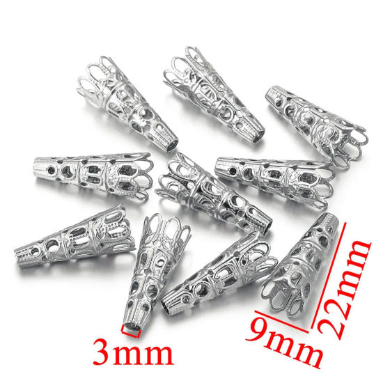 Picture of 10 PCs 304 Stainless Steel Bead Caps Funnel Silver Tone (Fits 8mm Beads) 22mm x 9mm