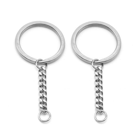 5 Stück 304 Edelstahl Schlüsselkette & Schlüsselring Silberfarbe 38mm x 20mm
