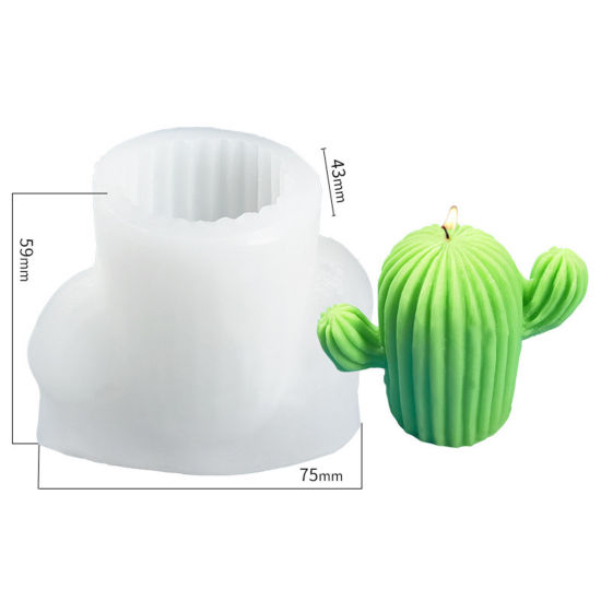 Picture of 1 Piece Silicone Resin Mold For Candle Soap DIY Making Cactus 3D White 7.5cm x 5.9cm