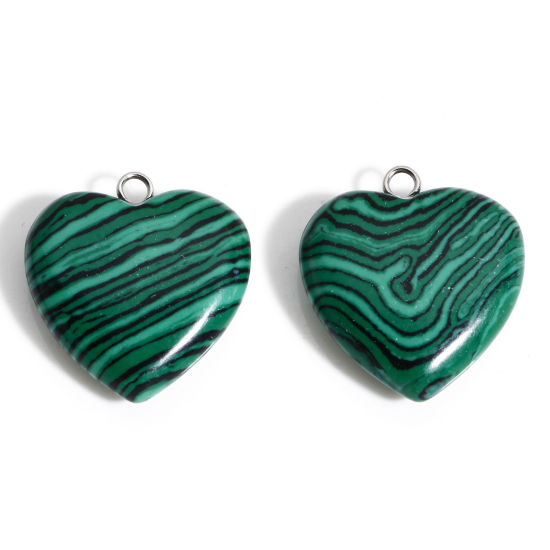 Image de 1 Pièce Breloques en Malachite ( Naturel ) Cœur Vert 23mm x 20.5mm