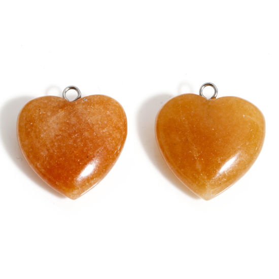 Picture of 1 Piece Aventurine ( Natural ) Charms Orange Heart 23mm x 20.5mm